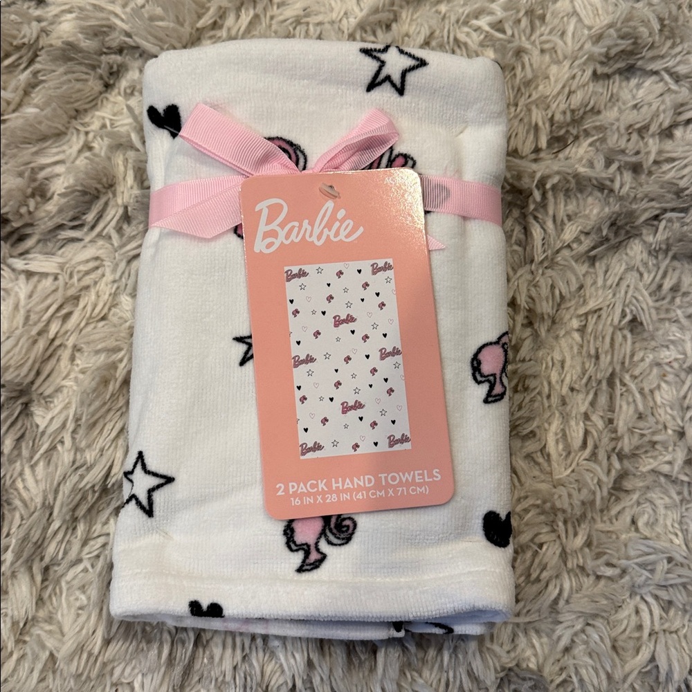 Barbie Pink and White Hand Towels Set (2 pack)